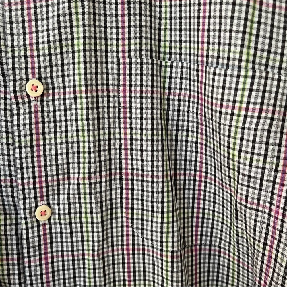 Peter Millar Men’s Large Plaid Green Pink Long Sleeve Button Down Dress Shirt - Picture 5 of 7